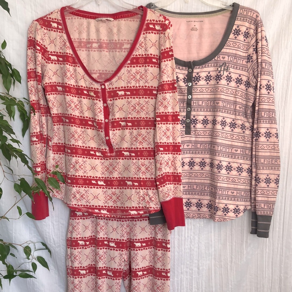 VICTORIAS SECRET & TOMMY HILFIGER 3 pc SZ M pajama loungewear set- pink & gray
